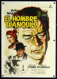 e299 QUIET MAN linen Spanish movie poster '51 John Wayne by Montalban!
