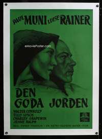 e148 GOOD EARTH linen Swedish movie poster '37 Paul Muni, Luise Rainer
