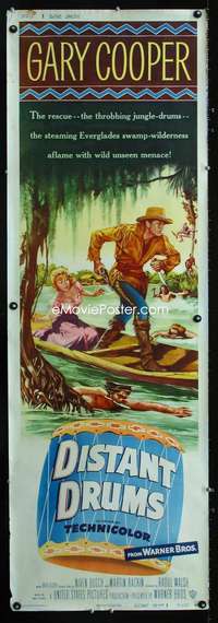 f030 DISTANT DRUMS door panel movie poster '51 Gary Cooper in swamp!