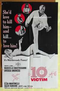 h004 10th VICTIM one-sheet movie poster '65 Mastroianni, Ursula Andress