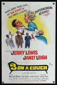h006 3 ON A COUCH one-sheet movie poster '66 Jerry Lewis, Janet Leigh
