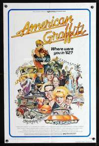 h020 AMERICAN GRAFFITI one-sheet movie poster '73 George Lucas classic!