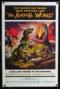 h027 ANIMAL WORLD one-sheet movie poster '56 great image of dinosaurs!
