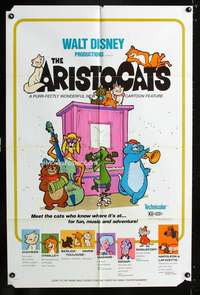 h030 ARISTOCATS one-sheet movie poster '71 Walt Disney feline cartoon!