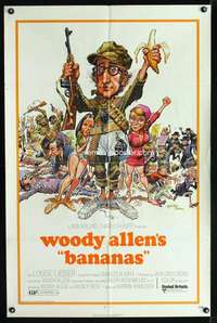 h036 BANANAS one-sheet movie poster '71 Woody Allen, Jack Davis art!