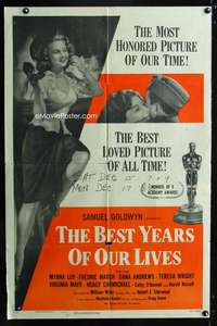 h045 BEST YEARS OF OUR LIVES one-sheet movie poster R54 Myrna Loy, March