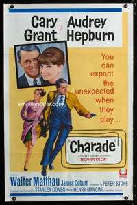 h121 CHARADE one-sheet movie poster '63 Cary Grant, Audrey Hepburn