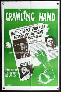 h141 CRAWLING HAND military one-sheet movie poster '63 wacky horror sci-fi!