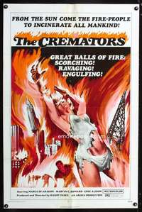 h142 CREMATORS one-sheet movie poster '72 sexy incinerating fire-people!