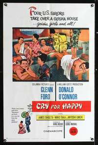 h150 CRY FOR HAPPY one-sheet movie poster '60 Glenn Ford, Donald O'Connor