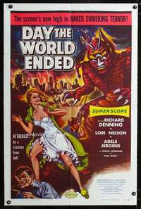 h160 DAY THE WORLD ENDED one-sheet movie poster '56 Corman, wacky monster!