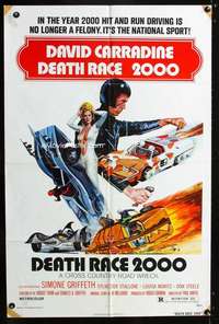 h161 DEATH RACE 2000 one-sheet movie poster '75 Roger Corman, Carradine