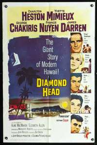h170 DIAMOND HEAD one-sheet movie poster '62 Charlton Heston, Hawaii!