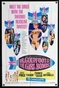 h182 DR. GOLDFOOT & THE GIRL BOMBS one-sheet movie poster '66 Mario Bava