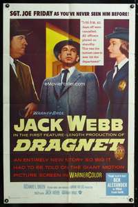h183 DRAGNET one-sheet movie poster '54 Jack Webb as Joe Friday!