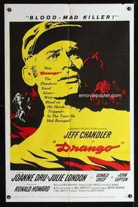 h184 DRANGO one-sheet movie poster '57 Jeff Chandler, blood-mad killer!