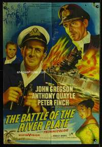 h040 BATTLE OF THE RIVER PLATE English one-sheet movie poster '56 Powell