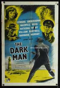 h157 DARK MAN English one-sheet movie poster '51 Jeffrey Dell thriller!