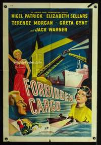 h223 FORBIDDEN CARGO English one-sheet movie poster '56 drug smuggling!