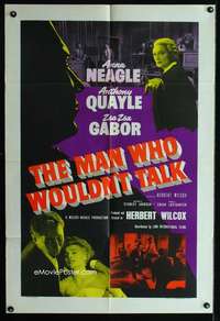 h349 MAN WHO WOULDN'T TALK English one-sheet movie poster '58 Zsa Zsa Gabor
