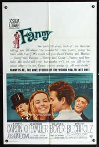 h203 FANNY one-sheet movie poster '61 Leslie Caron, Boyer, Chevalier
