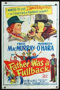 h207 FATHER WAS A FULLBACK one-sheet movie poster '49 O'Hara, football!