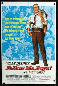 h219 FOLLOW ME BOYS one-sheet movie poster '66 Boy Scouts, Walt Disney