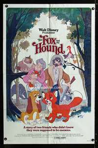 h224 FOX & THE HOUND one-sheet movie poster '81 Walt Disney animals!