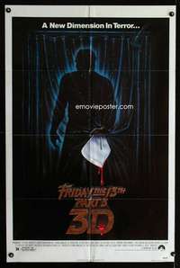 h227 FRIDAY THE 13th 3 - 3D one-sheet movie poster '82 slasher sequel!