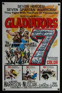 h239 GLADIATORS SEVEN one-sheet movie poster '63 Harrison, sword & sandal!