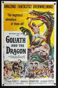 h245 GOLIATH & THE DRAGON one-sheet movie poster '60 cool fantasy art!