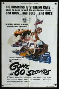 h246 GONE IN 60 SECONDS one-sheet movie poster '74 Edward Abrams art!
