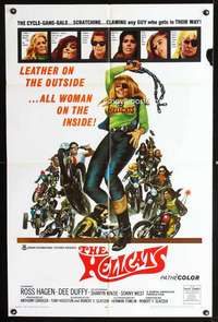 h262 HELLCATS one-sheet movie poster '68 wild cycle-gang-gals in leather!
