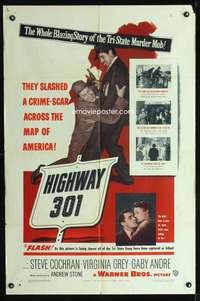 h270 HIGHWAY 301 one-sheet movie poster '51 Cochran, tri-state murder mob!