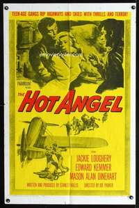 h279 HOT ANGEL one-sheet movie poster '58 teenage hot rod rebel gangs!