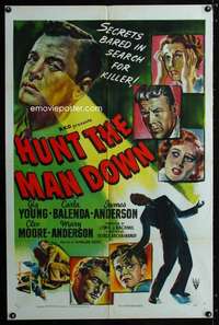 h284 HUNT THE MAN DOWN one-sheet movie poster '51 film noir, Gig Young