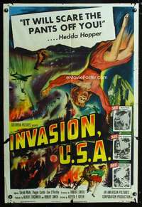 h293 INVASION U.S.A. one-sheet movie poster '52 Peggie Castle, sci-fi!