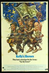 h304 KELLY'S HEROES 1sh '70 Clint Eastwood, Telly Savalas, Don Rickles, Jack Davis artwork!