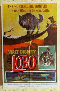 h319 LEGEND OF LOBO one-sheet movie poster R72 Walt Disney, wolf image!
