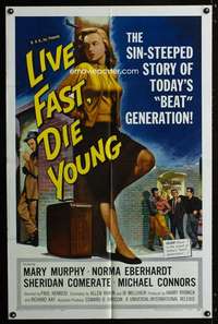 h327 LIVE FAST DIE YOUNG one-sheet movie poster '58 bad girl Mary Murphy!
