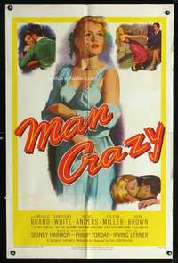 h344 MAN CRAZY one-sheet movie poster '53 very sexy bad Christine White!