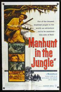 h351 MANHUNT IN THE JUNGLE one-sheet movie poster '58 Matto Grosso safari!