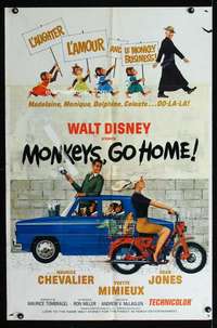 h364 MONKEYS GO HOME one-sheet movie poster '67 Walt Disney, Chevalier