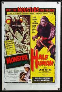 h366 MONSTER FROM GREEN HELL/HALF HUMAN one-sheet movie poster '57 terror!