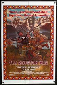 h369 MOUNTAIN MEN one-sheet movie poster '80 Charlton Heston, Hopkins art!