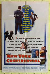 h386 NEW YORK CONFIDENTIAL one-sheet movie poster '55 Broderick Crawford