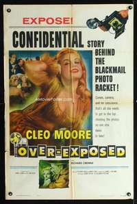 h411 OVER-EXPOSED one-sheet movie poster '56 super sexy bad Cleo Moore!