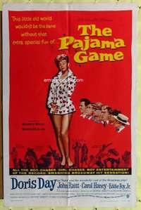h414 PAJAMA GAME one-sheet movie poster '57 sexy Doris Day chases boys!