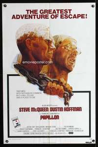 h416 PAPILLON one-sheet movie poster '73 Steve McQueen, Dustin Hoffman