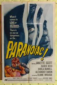 h417 PARANOIAC one-sheet movie poster '63 Oliver Reed, Hammer horror!